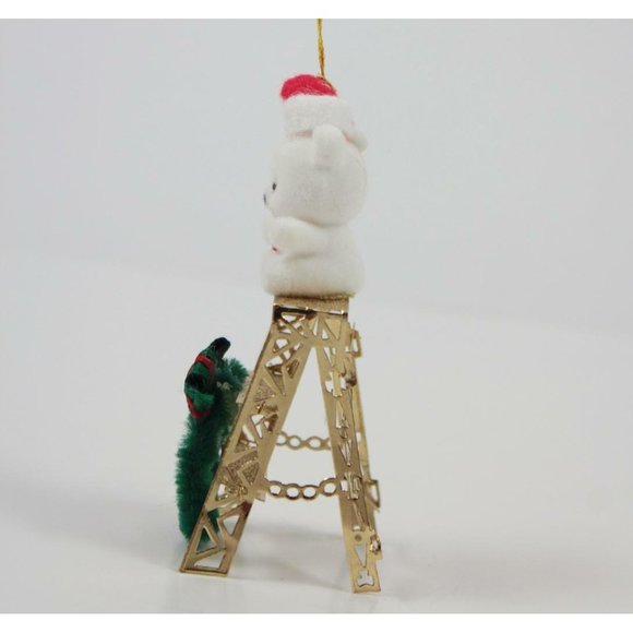Fantasy Decor Brass Gold-Dipped Christmas Ornament Bear on Ladder w/Box - Picture 5 of 7